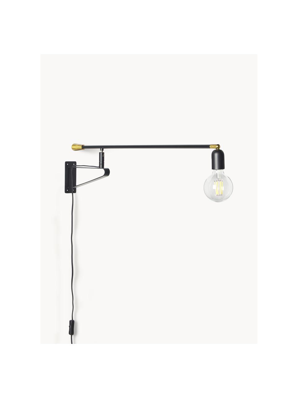 Verstelbare wandlamp Danon, Zwart, goudkleurig, B 83 x L 200 cm