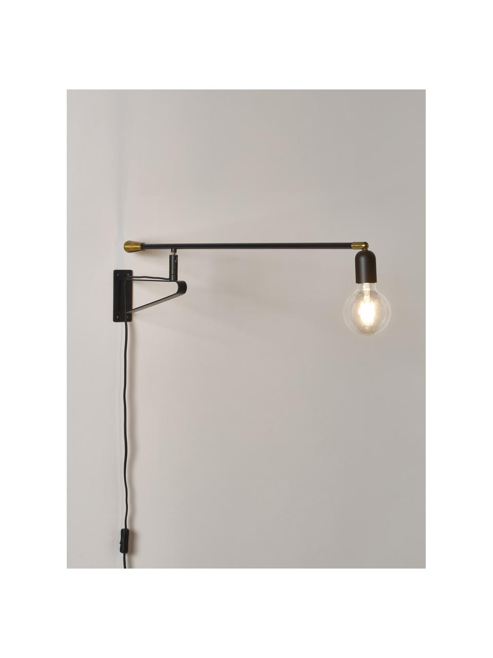 Aplique orientable Danon, Estructura: metal, pintura en polvo, Cable: plástico, Negro, dorado, Cama 135/140 cm (200 x 200 cm)