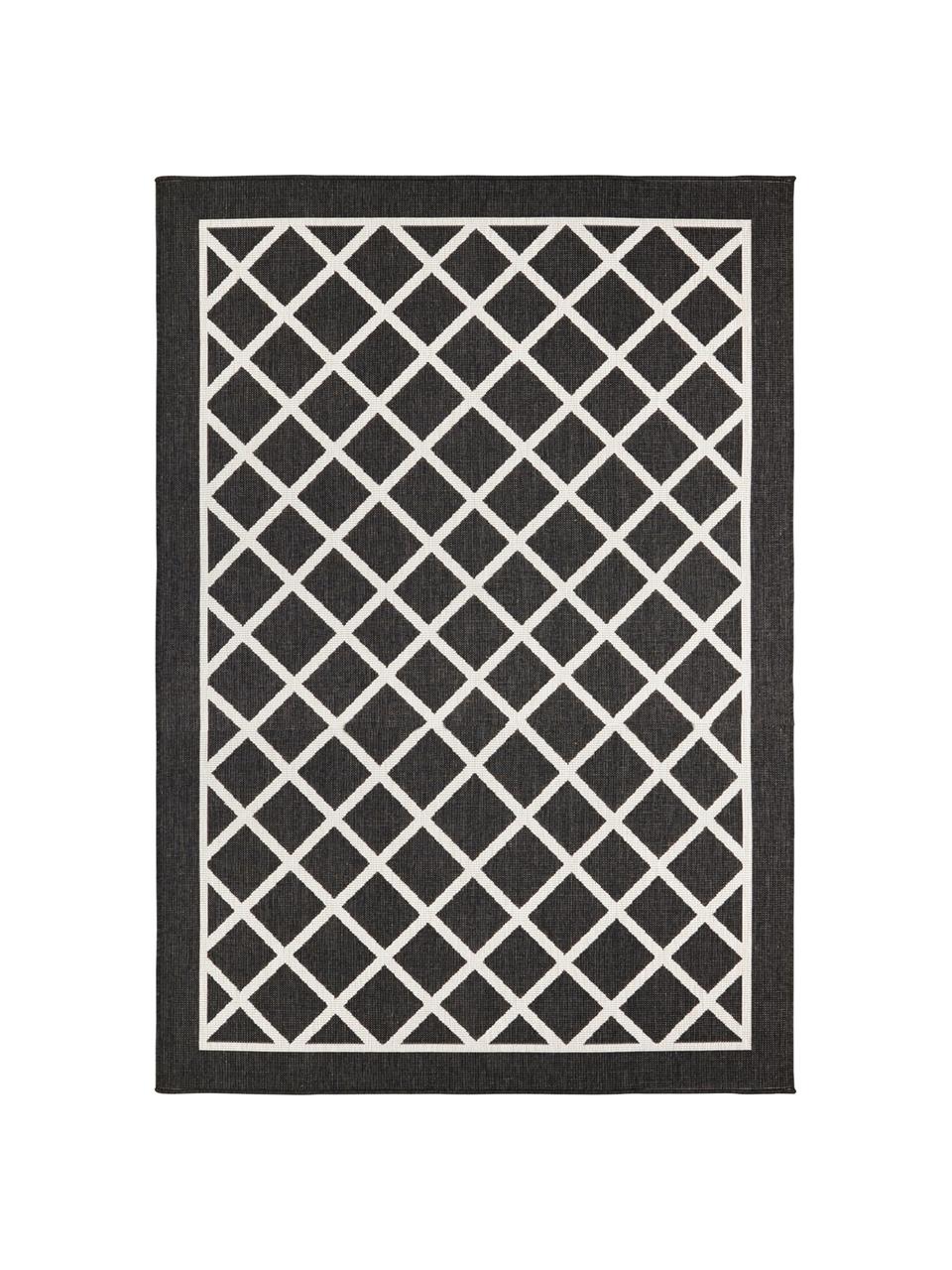 Obojstranný koberec do interiéru/exteriéru s diamantovým vzorom Sydney, Čierna, krémová