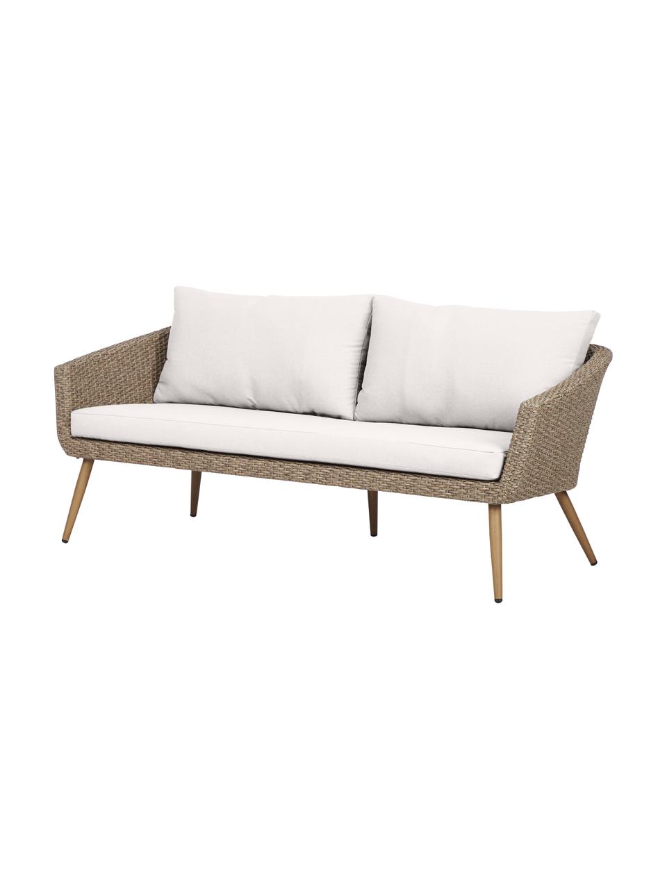 Garten-Loungesofa (3-Sitzer) Prisca aus Rattan, Korpus: Rattan, Webstoff Cremeweiß, Rattan, B 181 x T 78 cm