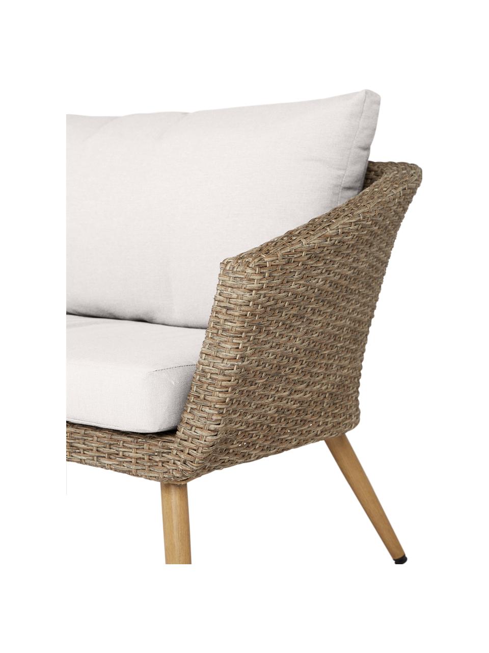 Sofa ogrodowa z rattanu Prisca (3 elem.), Tapicerka: 100% poliester, Korpus: rattan, Kremowobiała tkanina, rattan, S 181 x G 78 cm