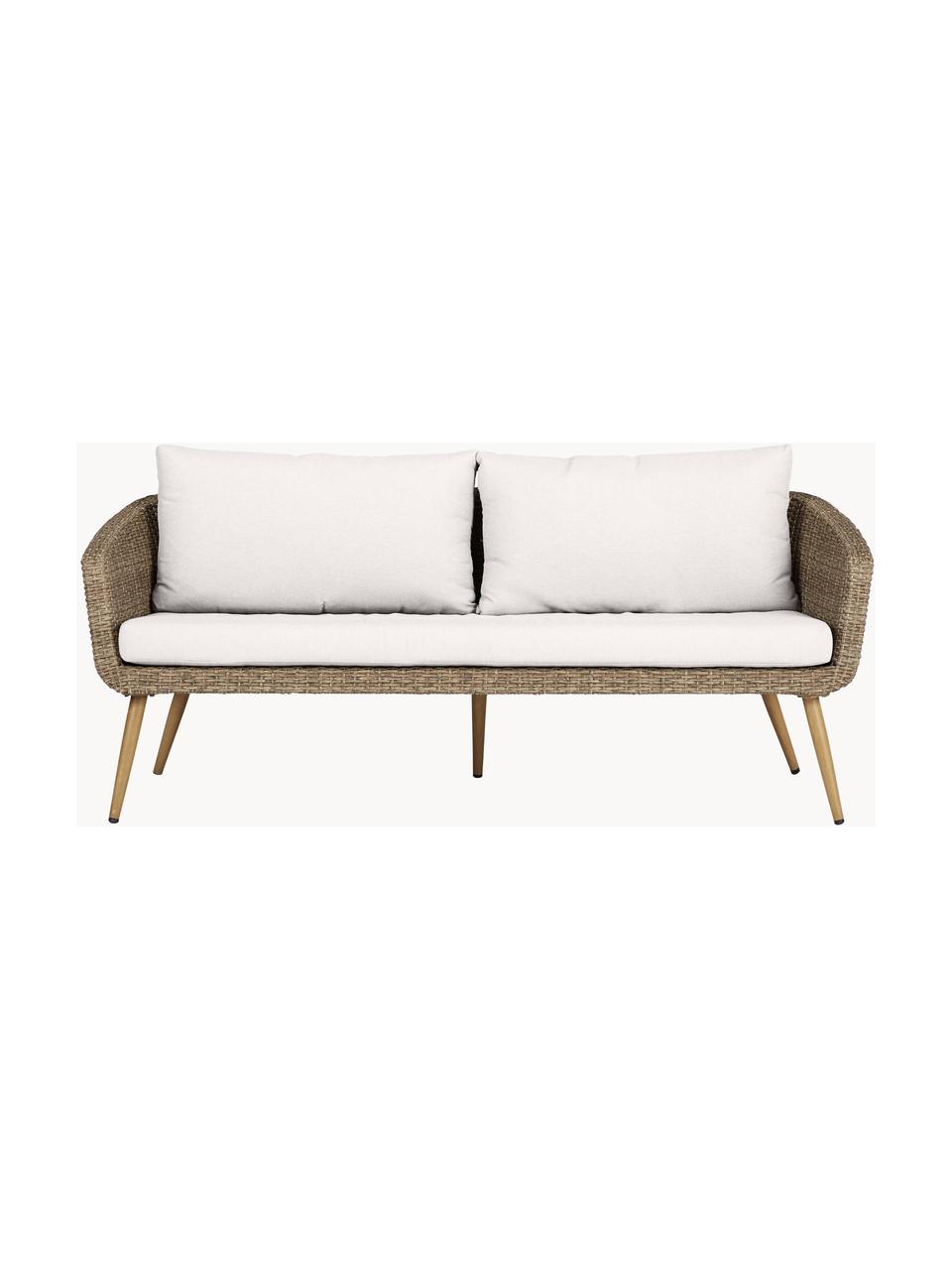 Garten-Loungesofa (3-Sitzer) Prisca aus Rattan, Korpus: Rattan, Webstoff Cremeweiss, Rattan, B 181 x T 78 cm