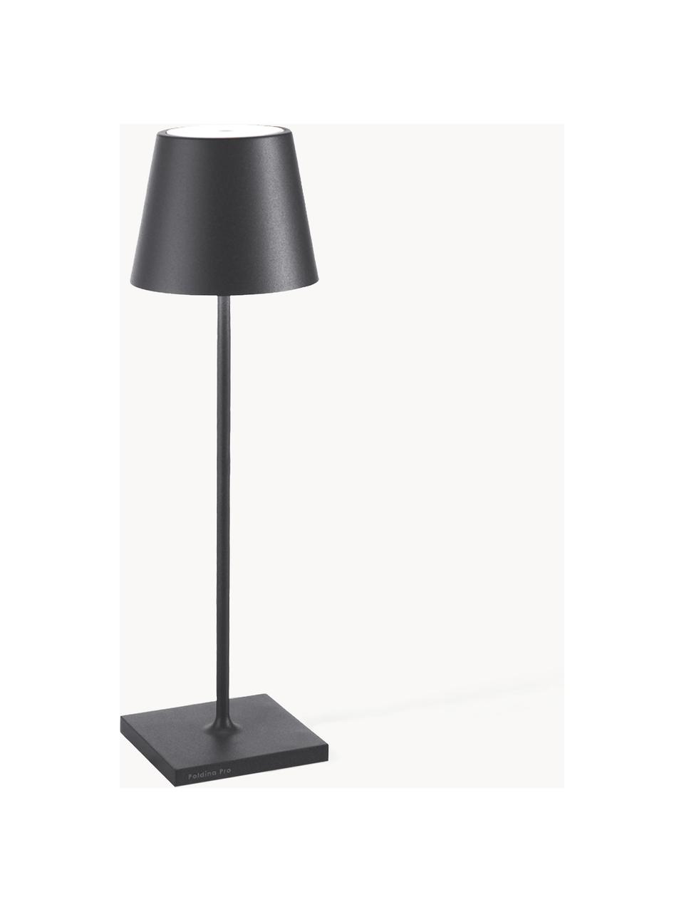 Lampada da tavolo portatile a LED con luce regolabile Poldina, Lampada: alluminio rivestito, Antracite opaco, Ø 7 x Alt. 27 cm