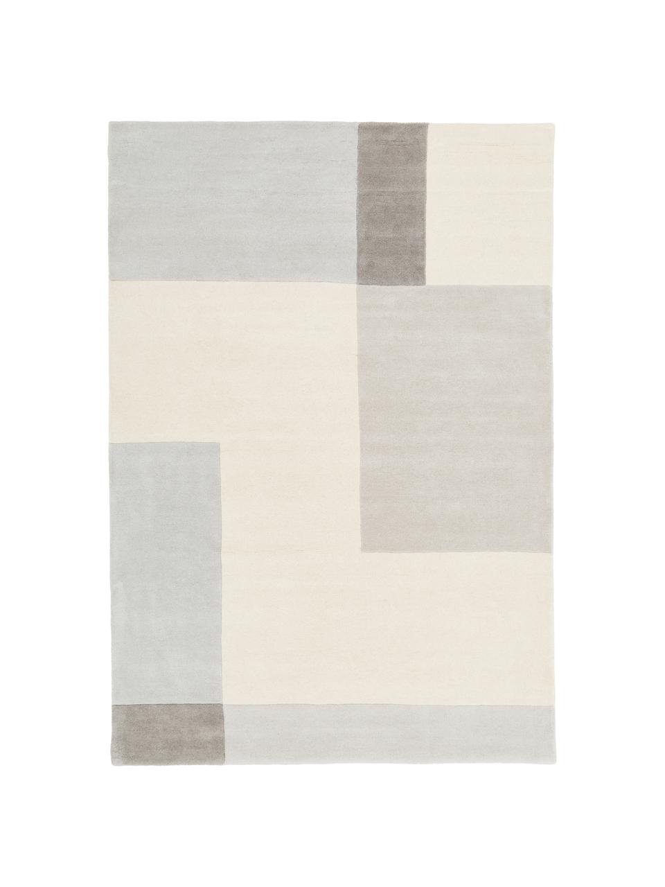 Handgetufteter Wollteppich Keith mit geometrischem Muster, Flor: 100% Wolle, Beige, Grau, B 120 x L 180 cm (Grösse S)