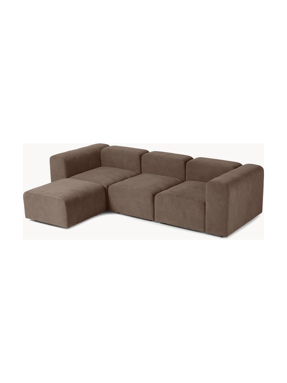 Canapé modulable 4 places avec pouf Lena, Tissu brun foncé, larg. 284 x prof. 181 cm