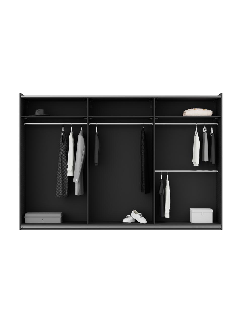 Modularer Schwebetürenschrank Leon, 300 cm Breite, mehrere Varianten, Korpus: Spanplatte, FSC-zertifizi, Schwarz, Basic Interior, B 300 x H 200 cm