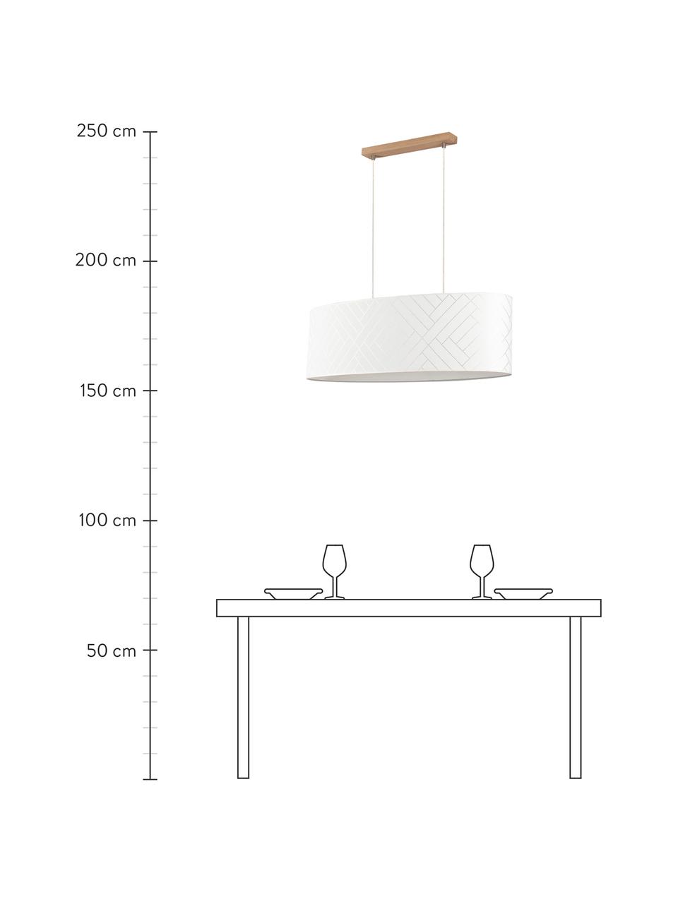 Grosse Ovale Pendelleuchte Punto mit Fischgrätmuster, Lampenschirm: Papier, Baldachin: Eichenholz, geölt, Weiss, Silberfarben, 80 x 24 cm