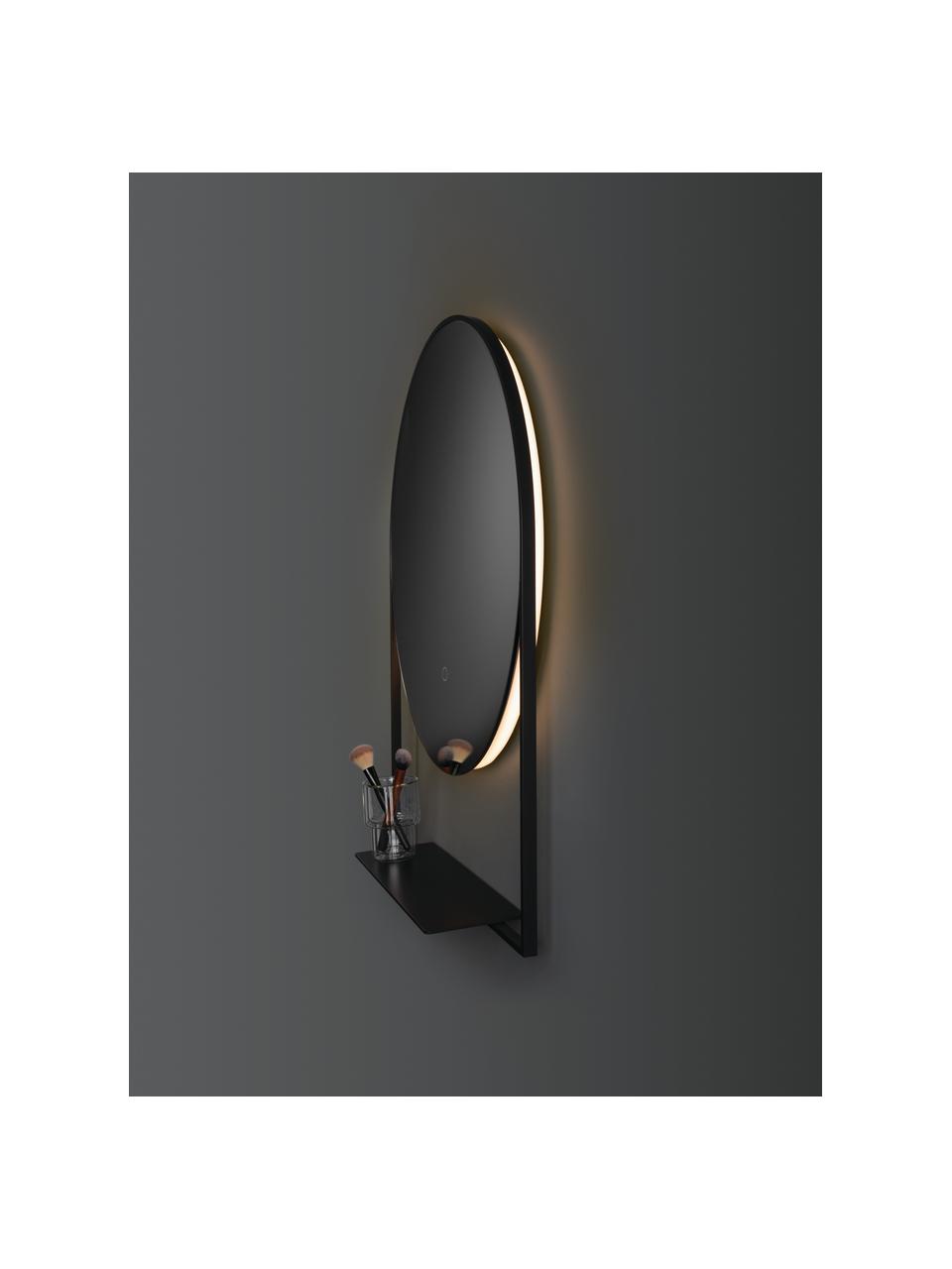 Wandspiegel Cassiopea mit LED-Beleuchtung, Spiegelfläche: Spiegelglas, Schwarz, B 60 x H 75 cm