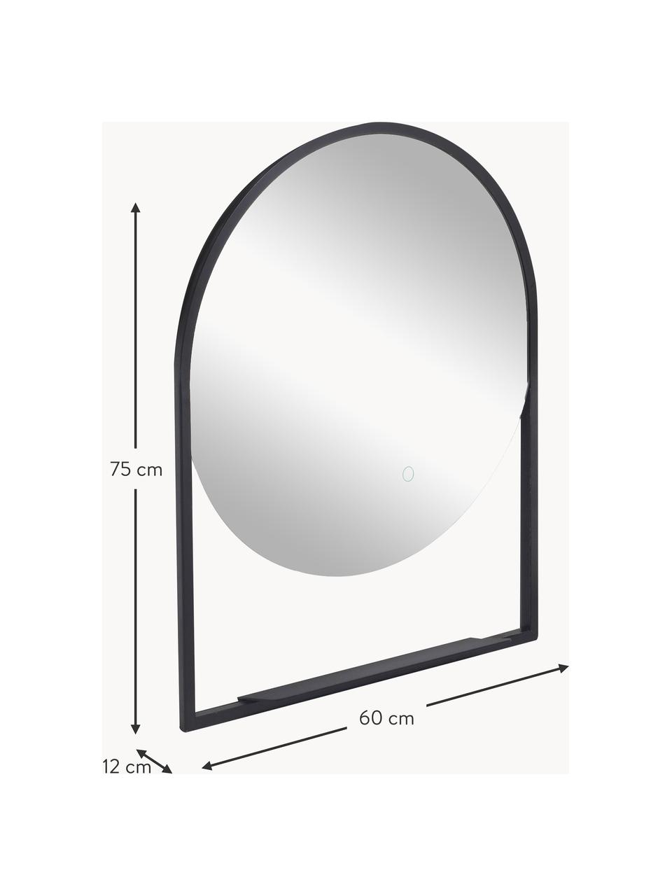 Espejo de pared con iluminación LED Cassiopea, Espejo: cristal, Negro, An 60 x Al 75 cm