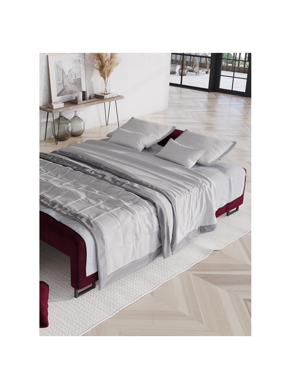 Sofá cama de terciopelo Byron (3 plazas), con espacio de almacenamiento, Tapizado: terciopelo de poliéster A, Estructura: madera de pino maciza, ma, Patas: metal pintado, Terciopelo rojo vino, An 250 x F 105 cm