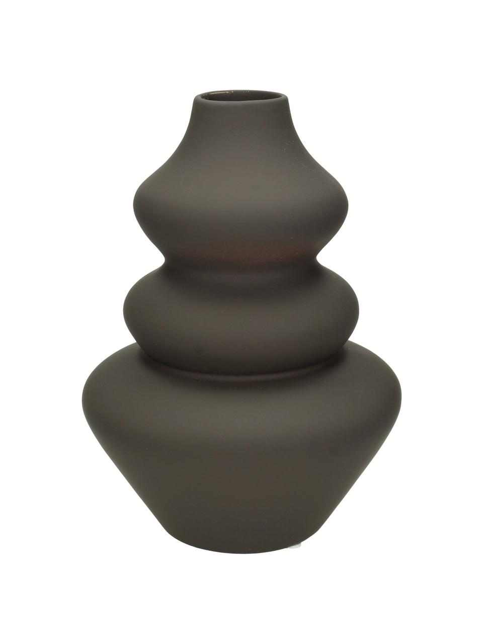 Designová váza v organickém tvaru Thena, Kamenina, Tmavě hnědá, Ø 15 cm, V 20 cm