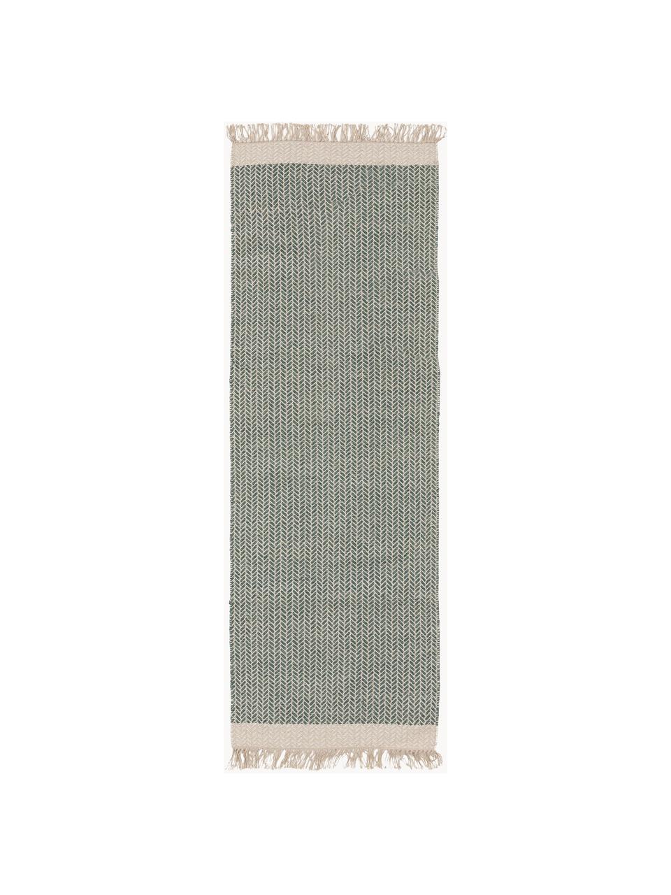 Ręcznie tkany chodnik z wełny z frędzlami Kim, 80% wełna, 20% bawełna

Włókna dywanów wełnianych mogą nieznacznie rozluźniać się w pierwszych tygodniach użytkowania, co ustępuje po pewnym czasie, Zielony, beżowy, S 70 x D 200 cm