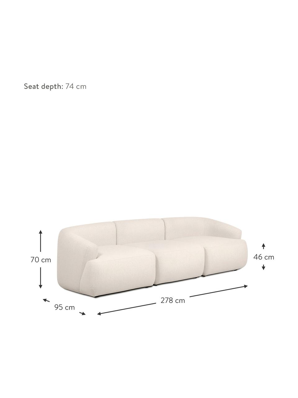 Sofá modular Sofia (3 plazas), Tapizado: 100% polipropileno Alta r, Tapizado: relleno de espuma, Estructura: madera de pino macizo, ag, Patas: plástico, Tejido blanco crema, An 278 x F 95 cm