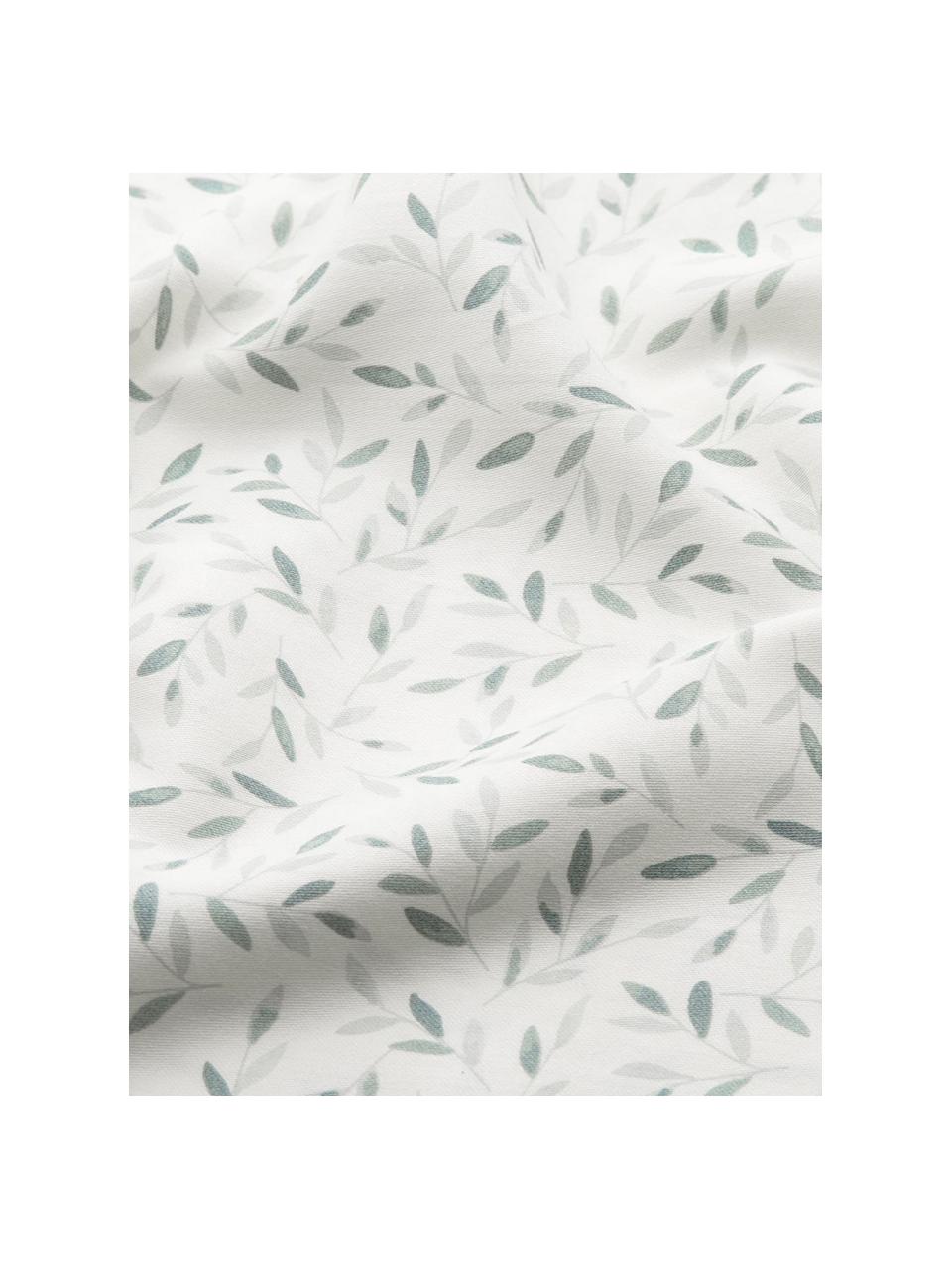 Ropa de cama de algodón ecológico satinado Green Leaves, 100% algodón ecológico satinado con certificado GOTS, Blanco y verde estampado, Cama 80 cm (135 x 200 cm), 2 pzas.