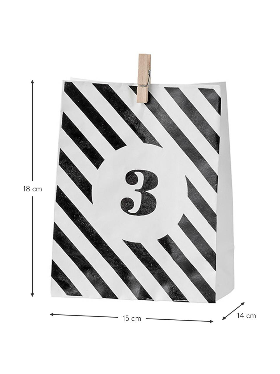 Papiertüten-Set Advent H 18 cm, 4 Stück, Papier, Schwarz, Weiß, B 15 x H 18 cm