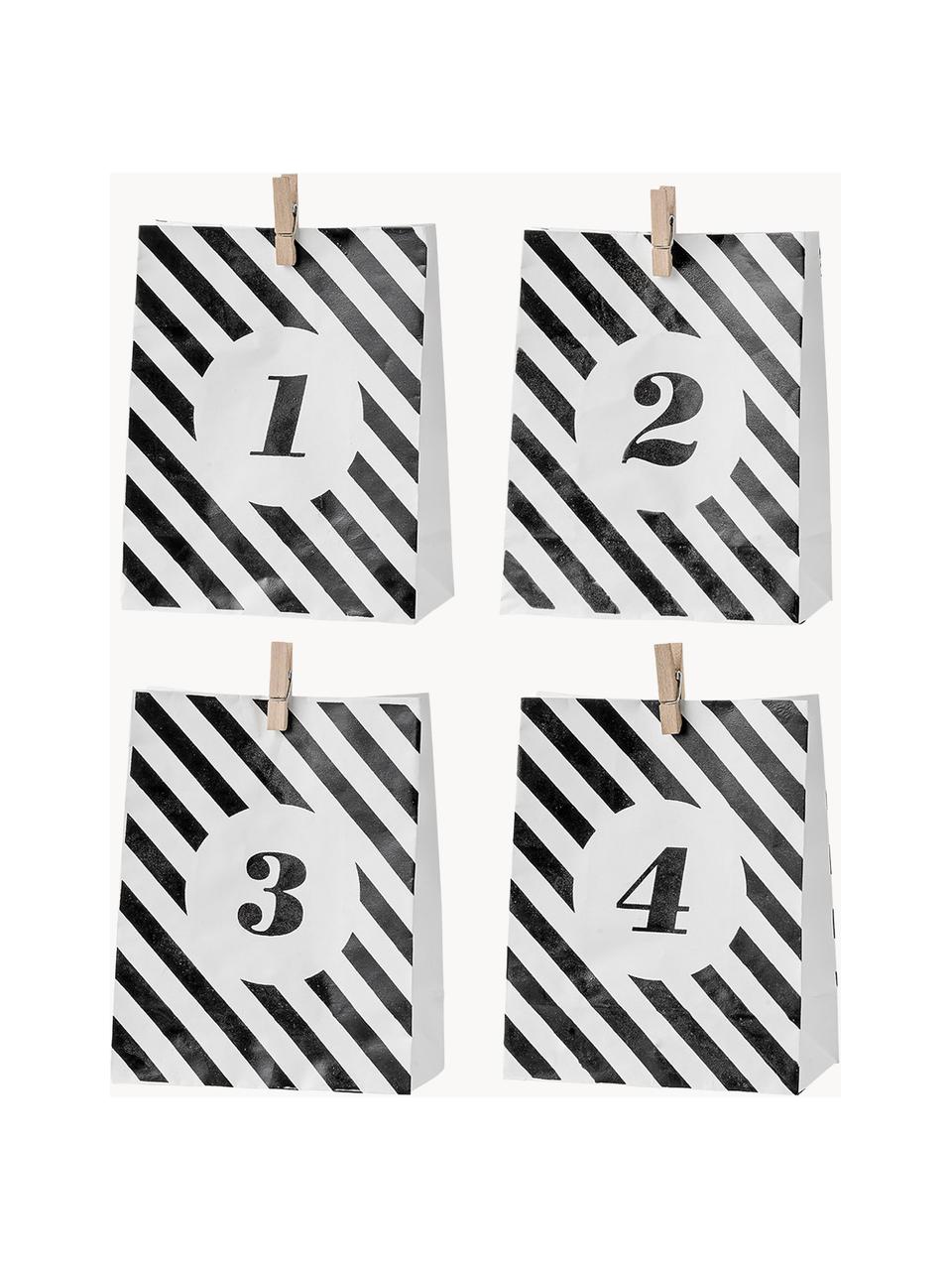 Set 4 sacchetti di carta Avvento, alt. 18 cm, Carta, Nero, bianco, Larg. 15 x Alt. 18 cm