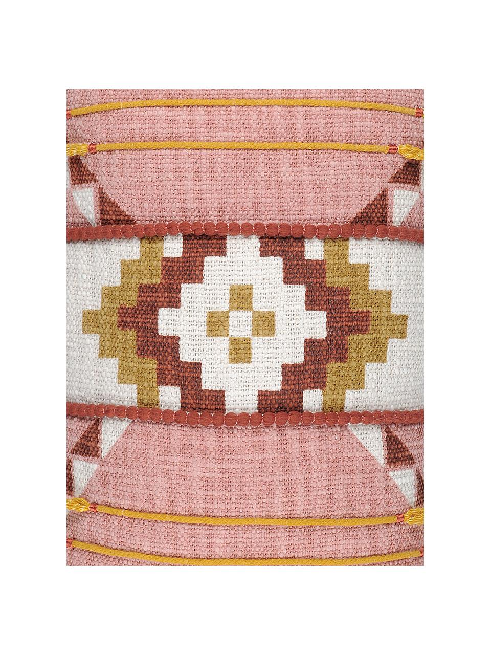 Funda de cojín Puebla, estilo étnico, 100% algodón, Rosa, amarillo, rojo oscuro, blanco, An 30 x L 50 cm