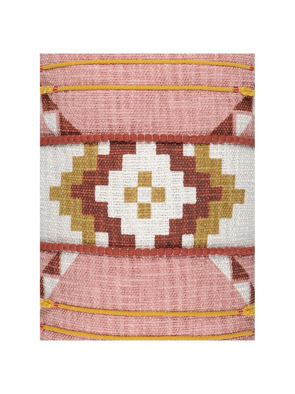 Housse de coussin rectangulaire ethnique Puebla, Rose, jaune, pourpre, blanc