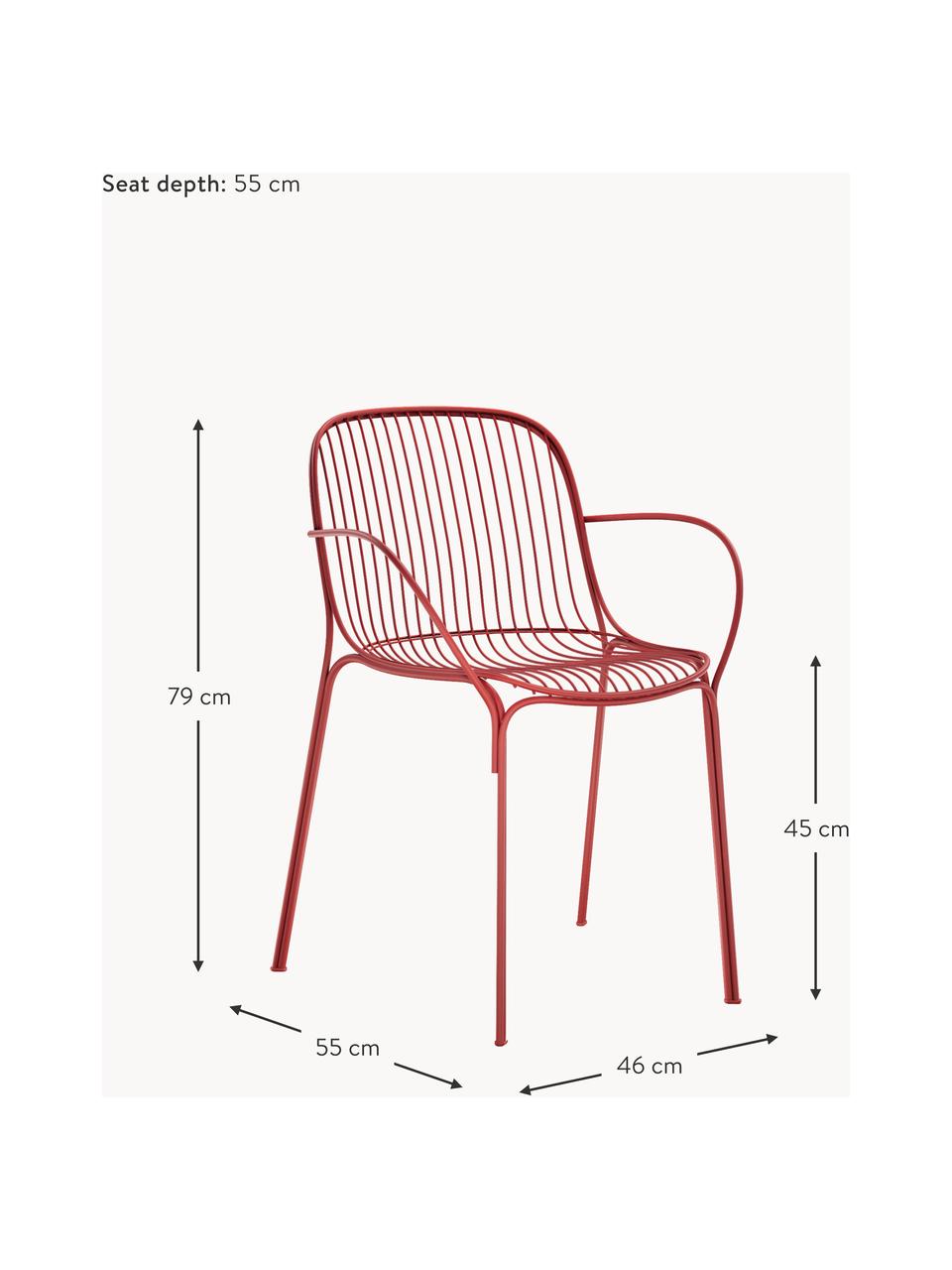 Garten-Armlehnstuhl Hiray, Verzinkter Stahl, lackiert, Rot, B 46 x T 55 cm