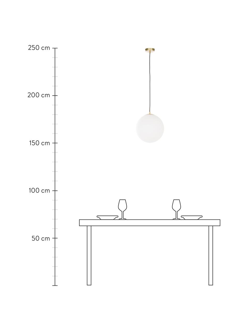 Hanglamp met bollen Beth van opaalglas, Lampenkap: opaalglas, Baldakijn: vermessingd metaal, Decoratie: vermessingd metaal, Wit, messingkleurig, Ø 20 cm