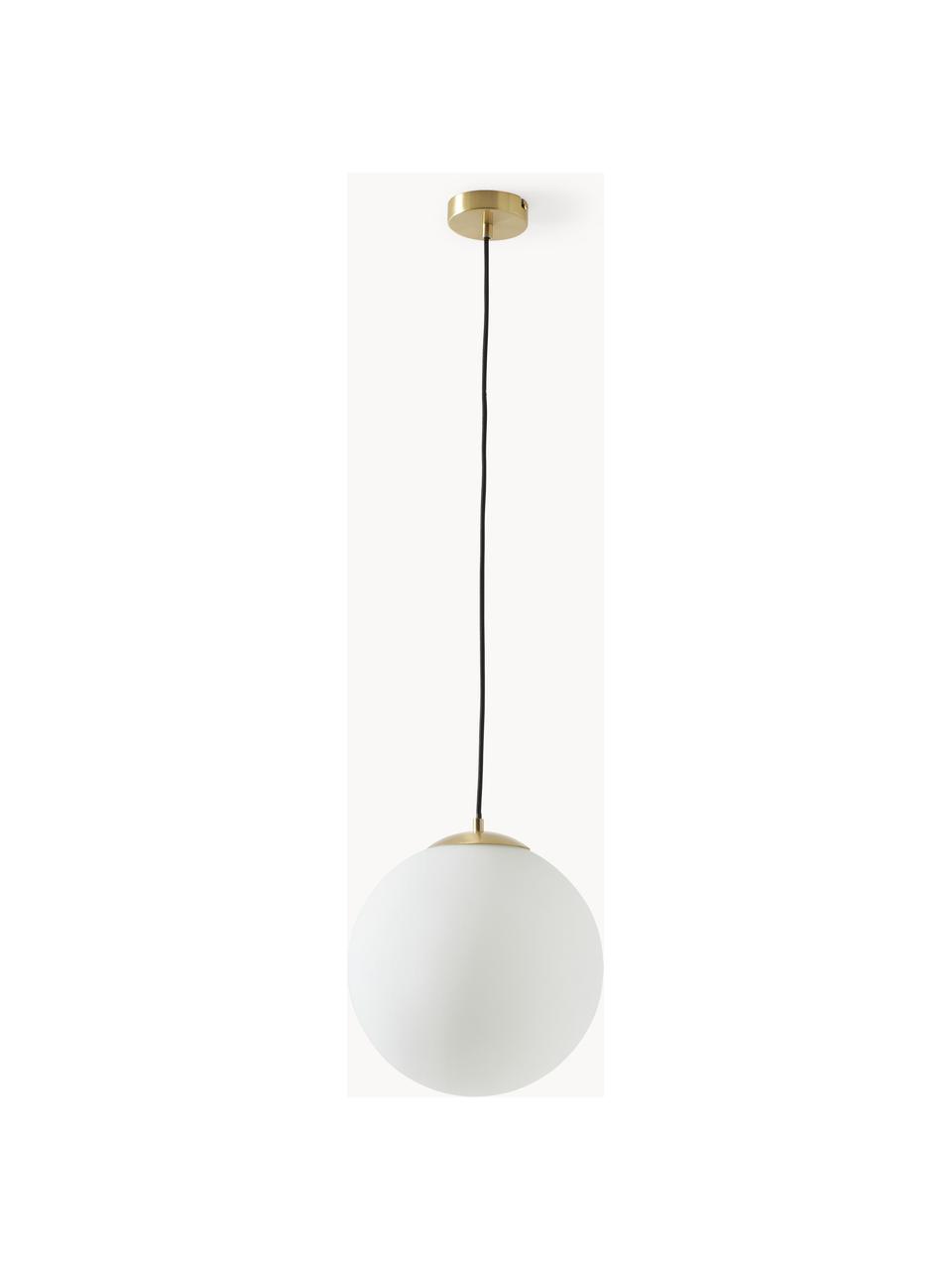 Lampada sferica a sospensione in vetro opalino Beth, Paralume: vetro opalino, Baldacchino: metallo ottonato, Bianco, Ø 20 cm