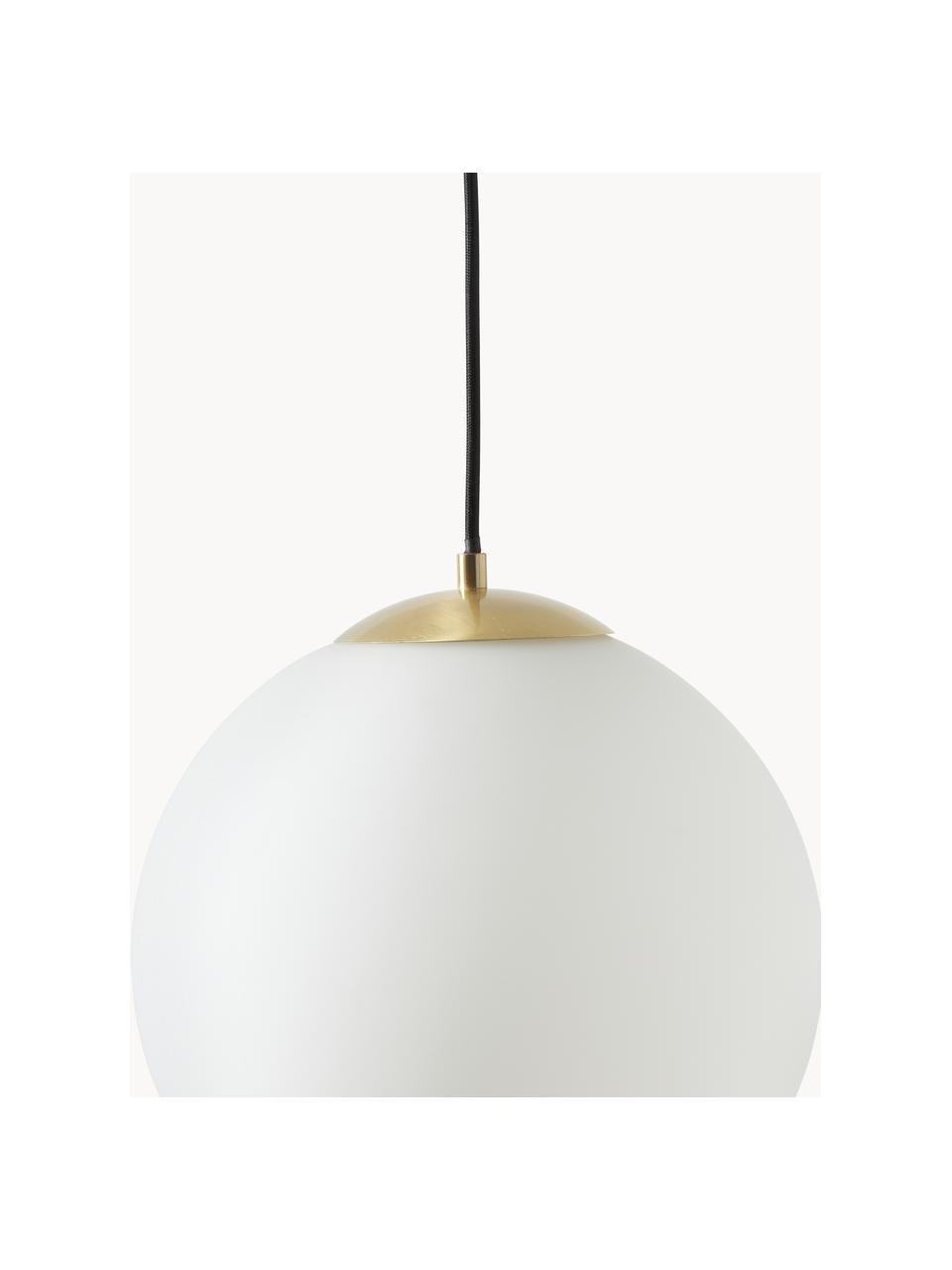 Hanglamp  met bollen Beth van opaalglas, Lampenkap: opaalglas, Decoratie: vermessingd metaal, Wit, Ø 20 cm