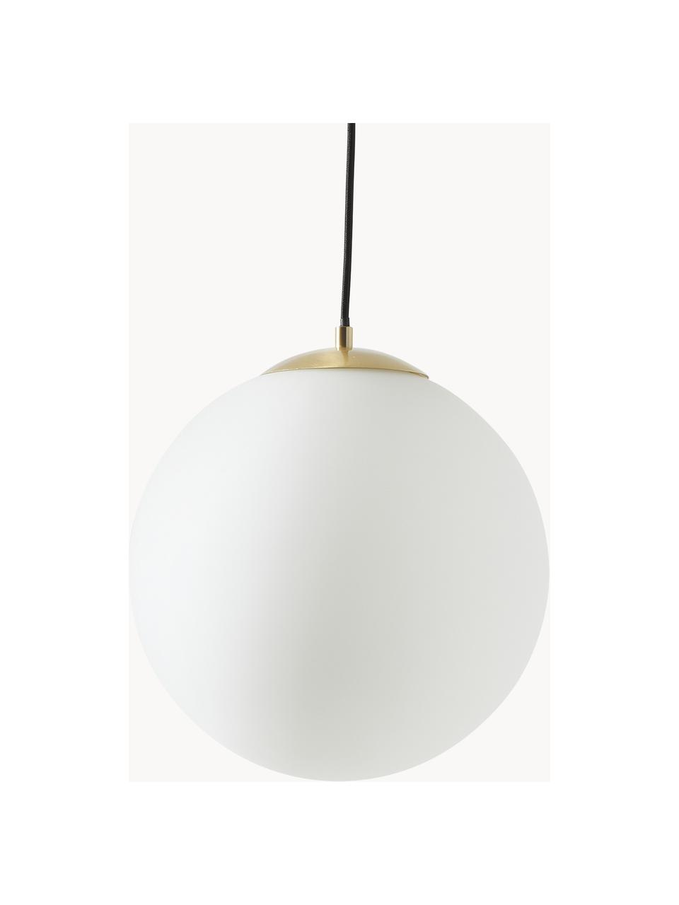 Lampada sferica a sospensione in vetro opalino Beth, Paralume: vetro opalino, Baldacchino: metallo ottonato, Bianco, Ø 20 cm