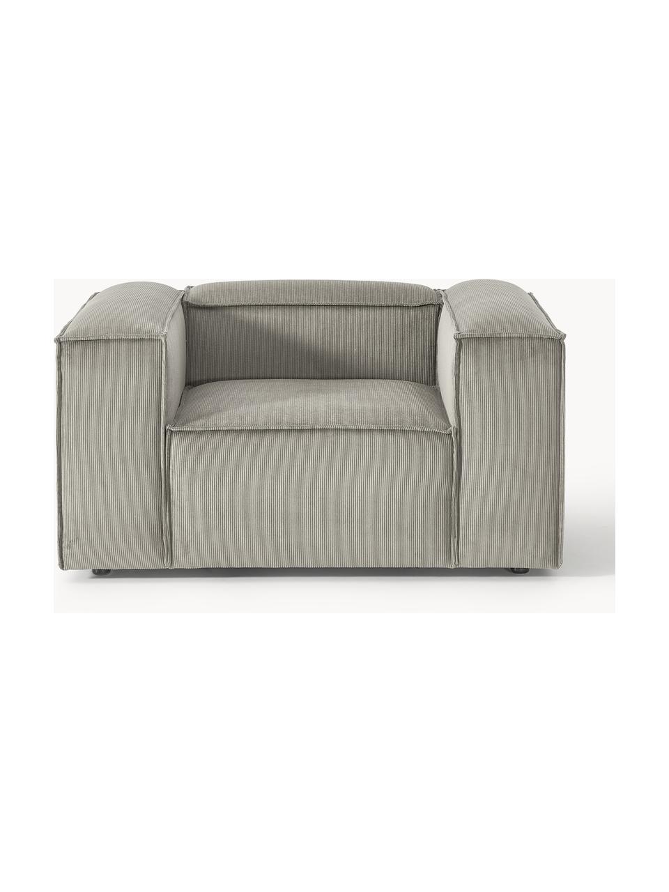 Sillón de pana Lennon, Tapizado: pana (92% poliéster, 8% p, Estructura: madera de pino maciza, ma, Patas: plástico Este producto es, Pana gris, An 130 x F 101 cm