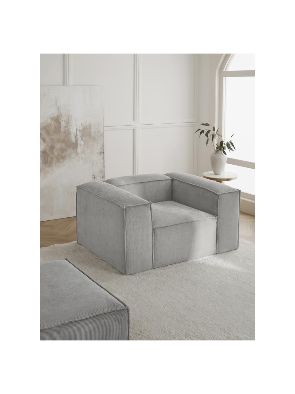 Sillón de pana Lennon, Tapizado: pana (92% poliéster, 8% p, Estructura: madera de pino maciza, ma, Patas: plástico Este producto es, Pana gris, An 130 x F 101 cm