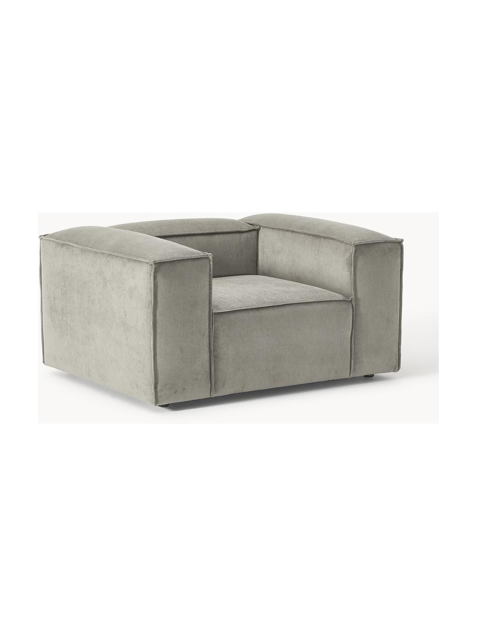 Fauteuil en velours côtelé Lennon, Velours côtelé gris, larg. 130 x prof. 101 cm