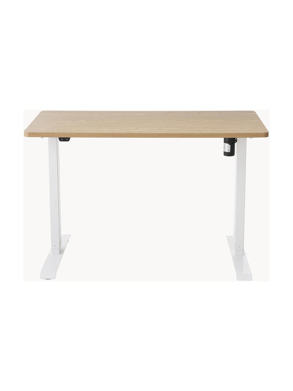 In hoogte verstelbare bureau Lea, Tafelblad: multiplex, met melamine g, Frame: gecoat metaal, Hout, wit, B 120 x D 60 cm