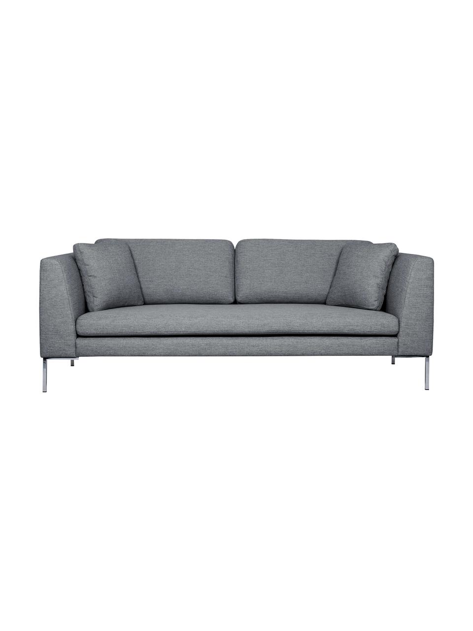 Sofa Emma (3-Sitzer), Bezug: Polyester 100.000 Scheuer, Gestell: Massives Kiefernholz, Webstoff Grau, Füsse Silber, B 227 x T 100 cm