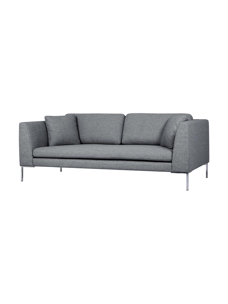 Sofa Emma (3-Sitzer), Bezug: Polyester 100.000 Scheuer, Gestell: Massives Kiefernholz, Webstoff Grau, Füsse Silber, B 227 x T 100 cm