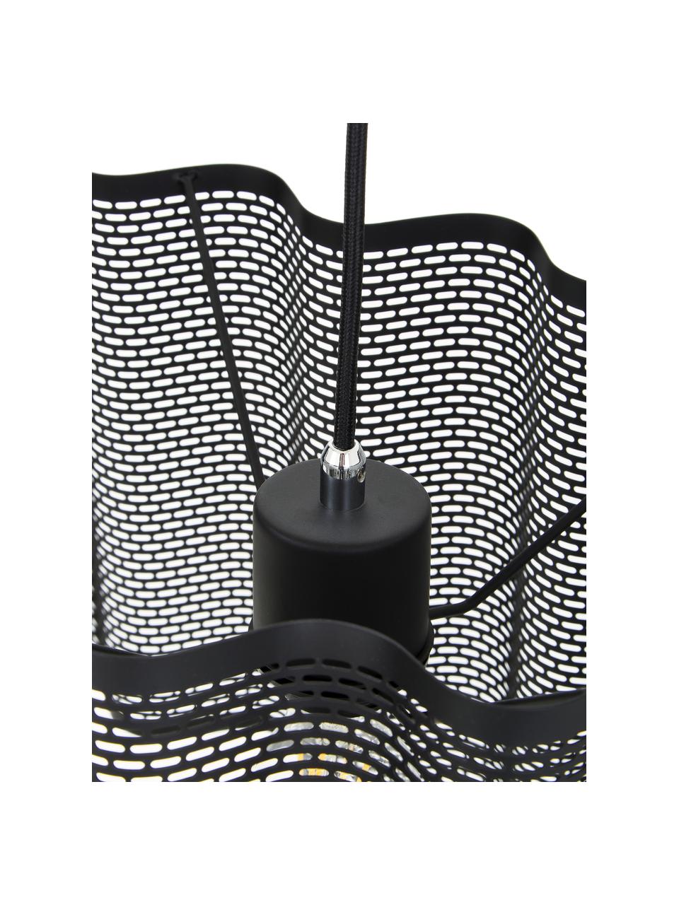 Ovale hanglamp Glicine in zwart, Lampenkap: gecoat metaal, Baldakijn: gecoat metaal, Zwart, 70 x 28 cm