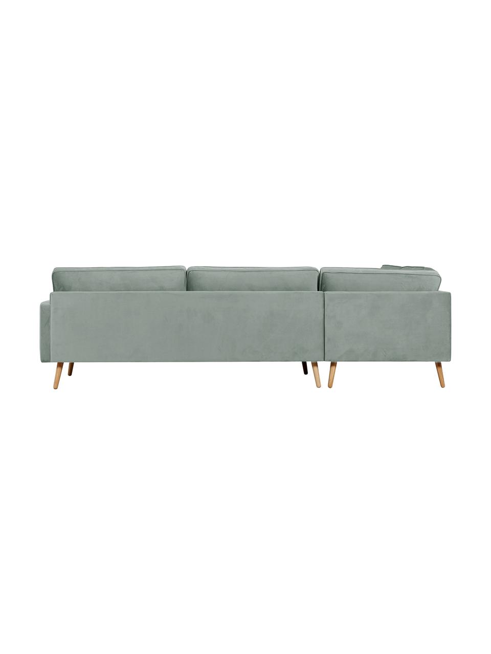 Samt-Ecksofa Saint (4-Sitzer) in Salbeifarben mit Eichenholz-Füßen, Bezug: Samt (Polyester) Der hoch, Gestell: Massives Eichenholz, Span, Webstoff Salbeifarben, B 294 x T 220 cm