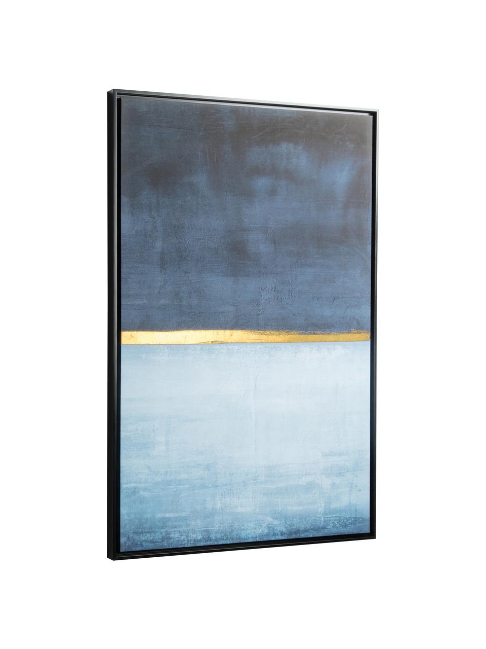 Leinwanddruck Wrigley, Rahmen: Mitteldichte Holzfaserpla, Bild: Leinwand, Blautöne, Goldfarben, B 60 x H 90 cm