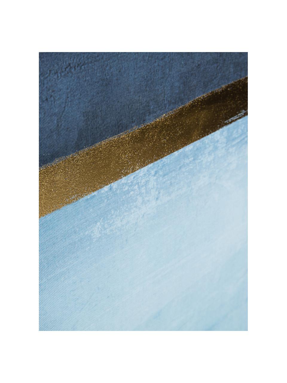 Ingelijste canvasprint Wrigley, Lijst: gecoat MDF, Afbeelding: canvas, Blauwtinten, goudkleurig, B 60 x H 90 cm