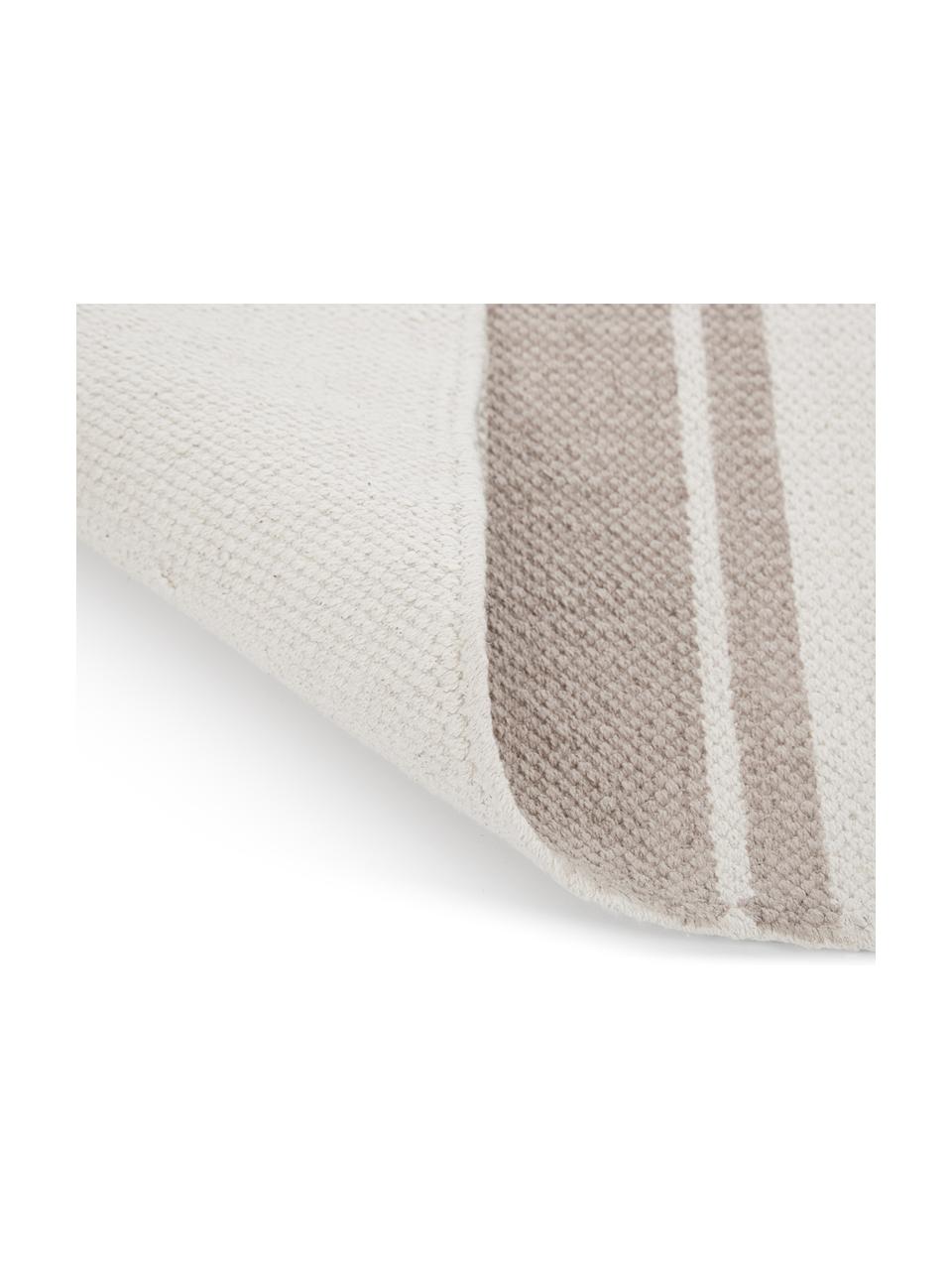 Gestreepte handgeweven katoenen loper Vigga met kwastjes, Taupe, beige, B 80 x L 250 cm