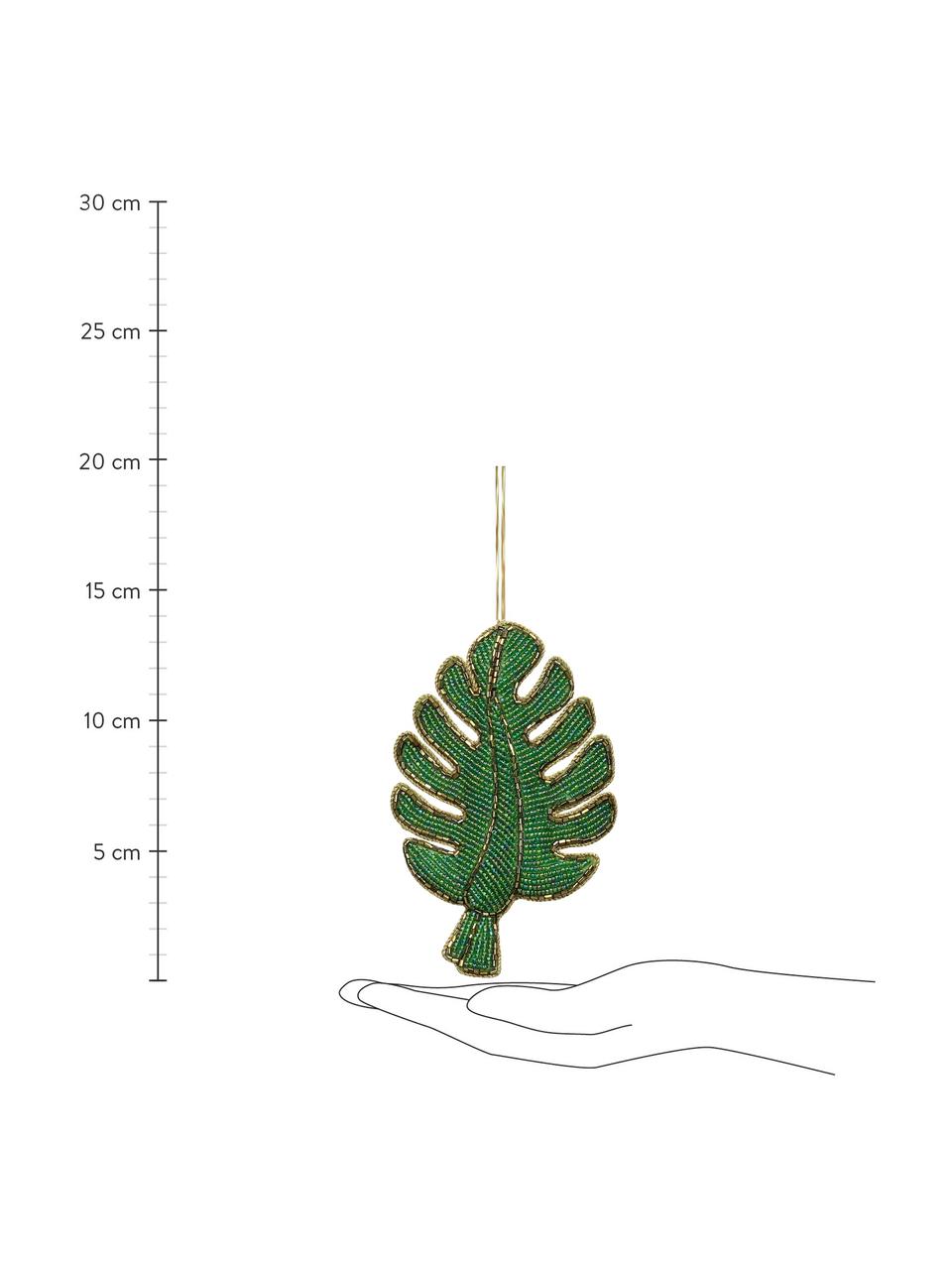 Kerstboomhanger Leaf, 2 stuks, Glazen kralen, Groen, goudkleurig, B 9 x H 14 cm