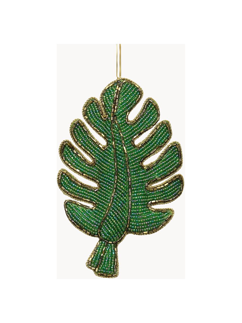 Décorations de sapin de Noël Leaf, 2 pièces, Perles en verre, Vert, doré, larg. 9 x haut. 14 cm