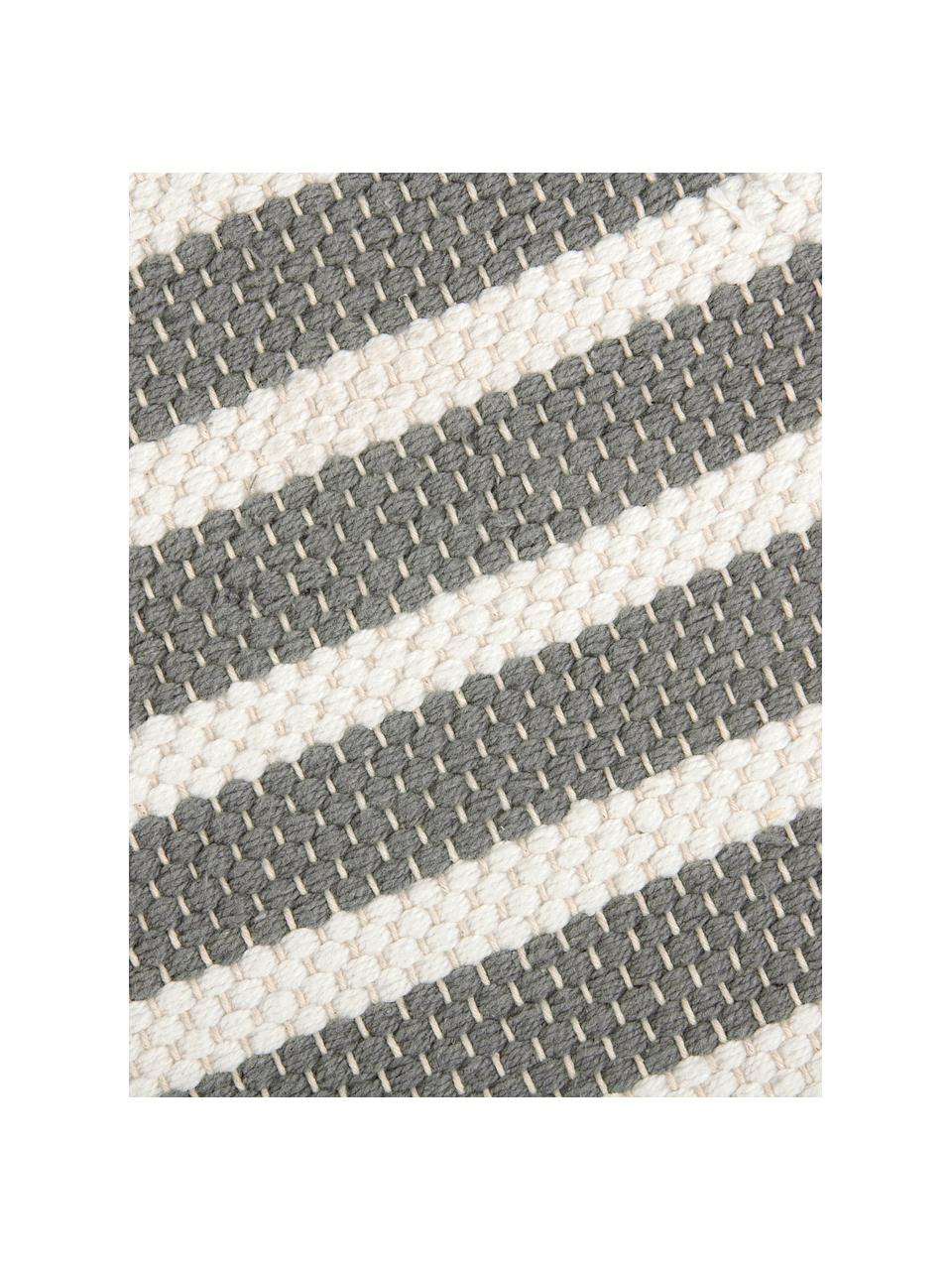 Dywanik łazienkowy z frędzlami Stripes & Structure, 100% bawełna, Szary, złamana biel, S 60 x D 100 cm