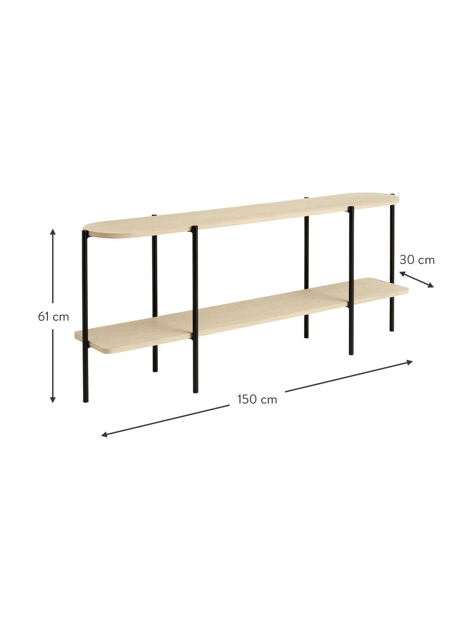 Regał z drewna i metalu Gugge, Stelaż: metal malowany proszkowo, Jasne drewno naturalne, czarny, S 150 x W 61 cm