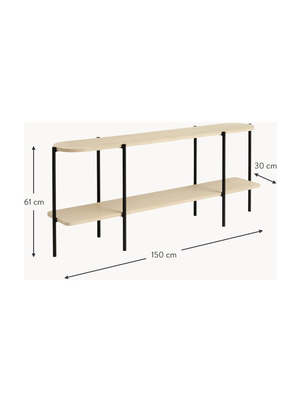 Estantería de madera y metal Gugge, Estantes: tablero de fibras de dens, Estructura: metal con pintura en polv, Madera, negro, An 150 x Al 61 cm