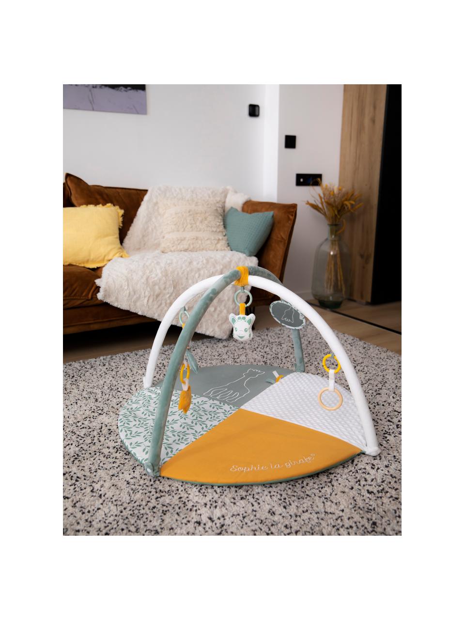 Kruipdeken Sophie la girafe met speelboog, 2-delig., 90% polyester, 10% katoen, Wit, geel, saliegroen, Ø 90 x H 53 cm
