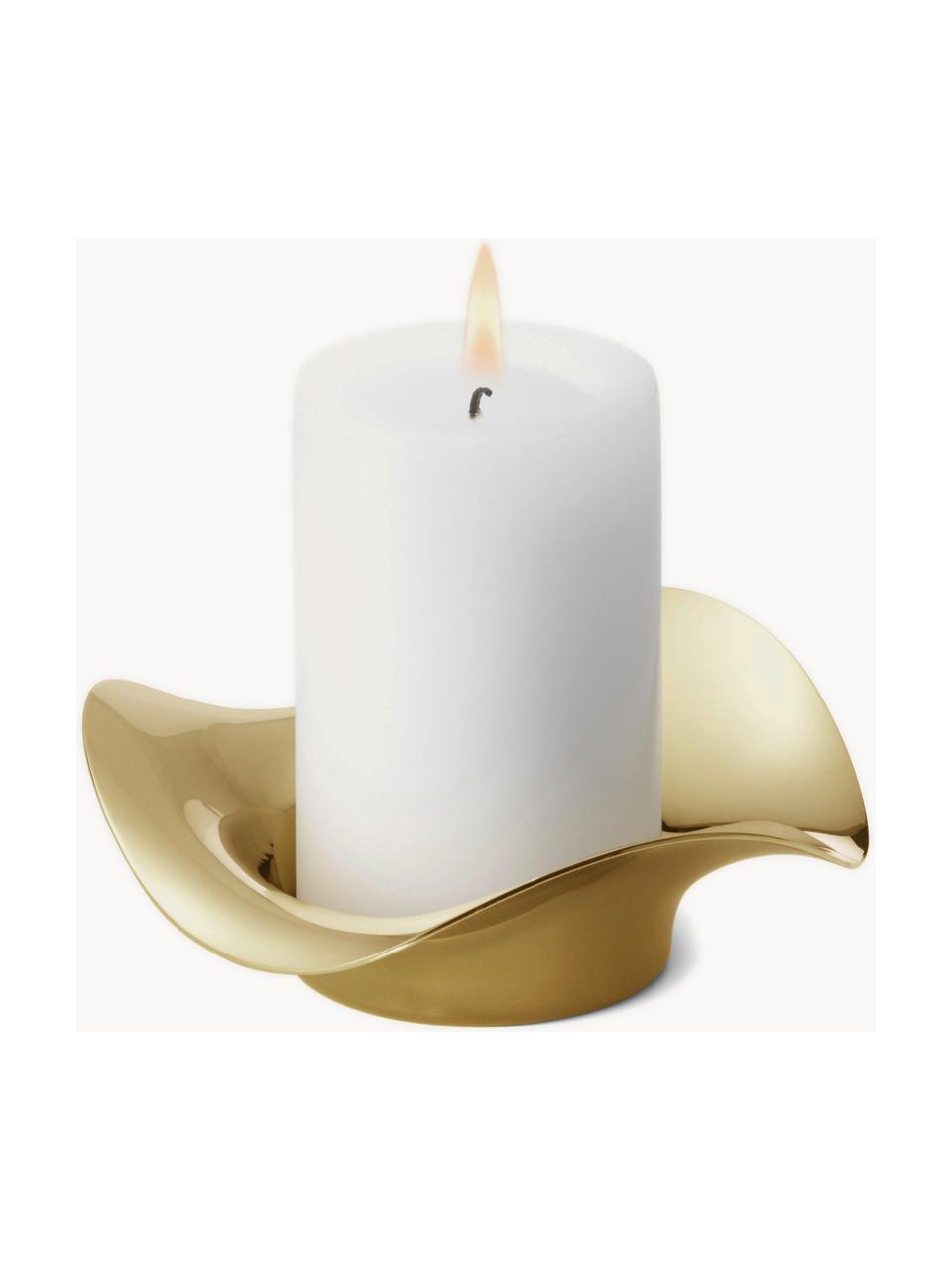 Edelstahl-Kerzenhalter Cobra in organischer Form, Edelstahl, beschichtet, Goldfarben, hochglanzpoliert, Ø 13 x H 4 cm