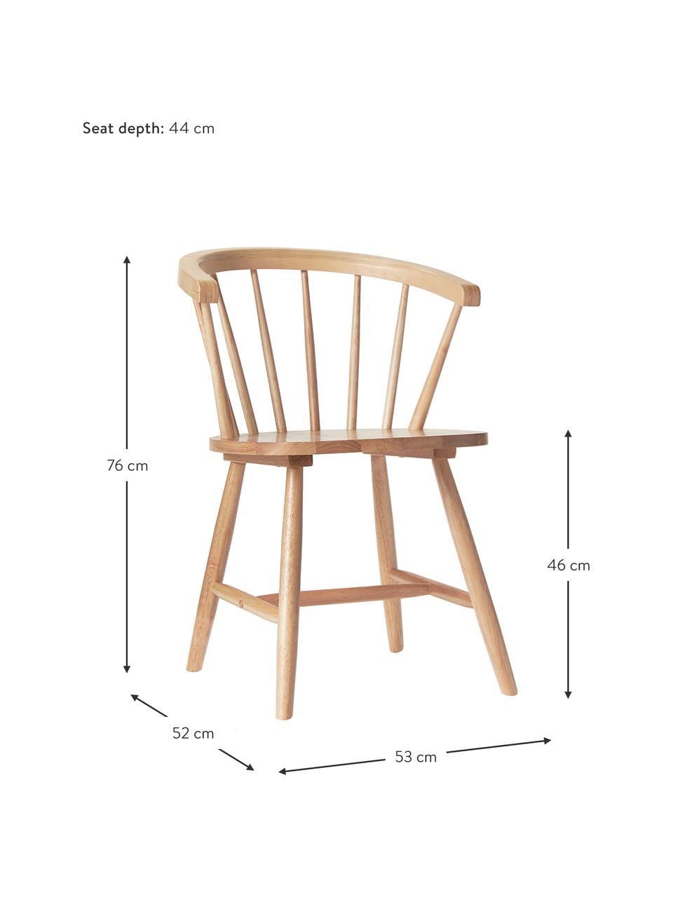 Windsor houten stoelen Megan, 2 stuks, Gelakt rubberhout, Rubberhoutkleurig, B 53 x D 52 cm