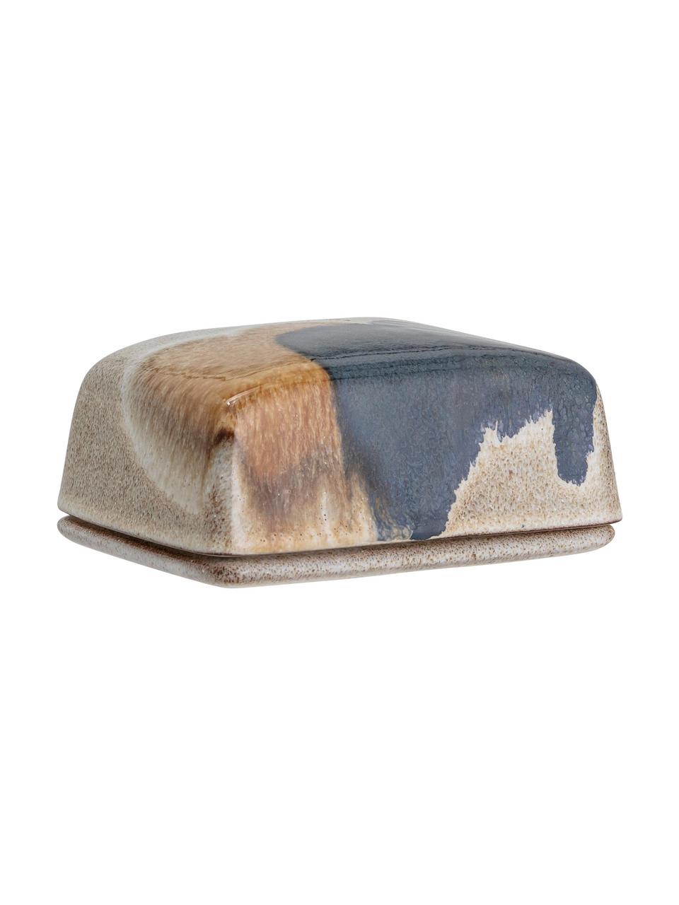 Handgemachte Butterdose Jules mit Farbverlauf, Steingut, Beigetöne, Brauntöne, Blau, B 14 x H 6 cm