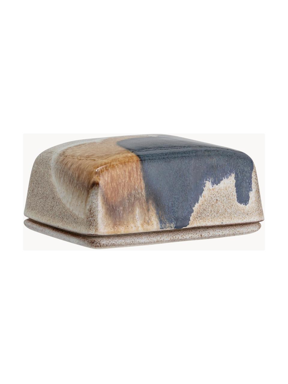 Beurrier artisanal avec dégradé Jules, Grès cérame, Tons beiges, tons bruns, bleu, larg. 14 x haut. 6 cm
