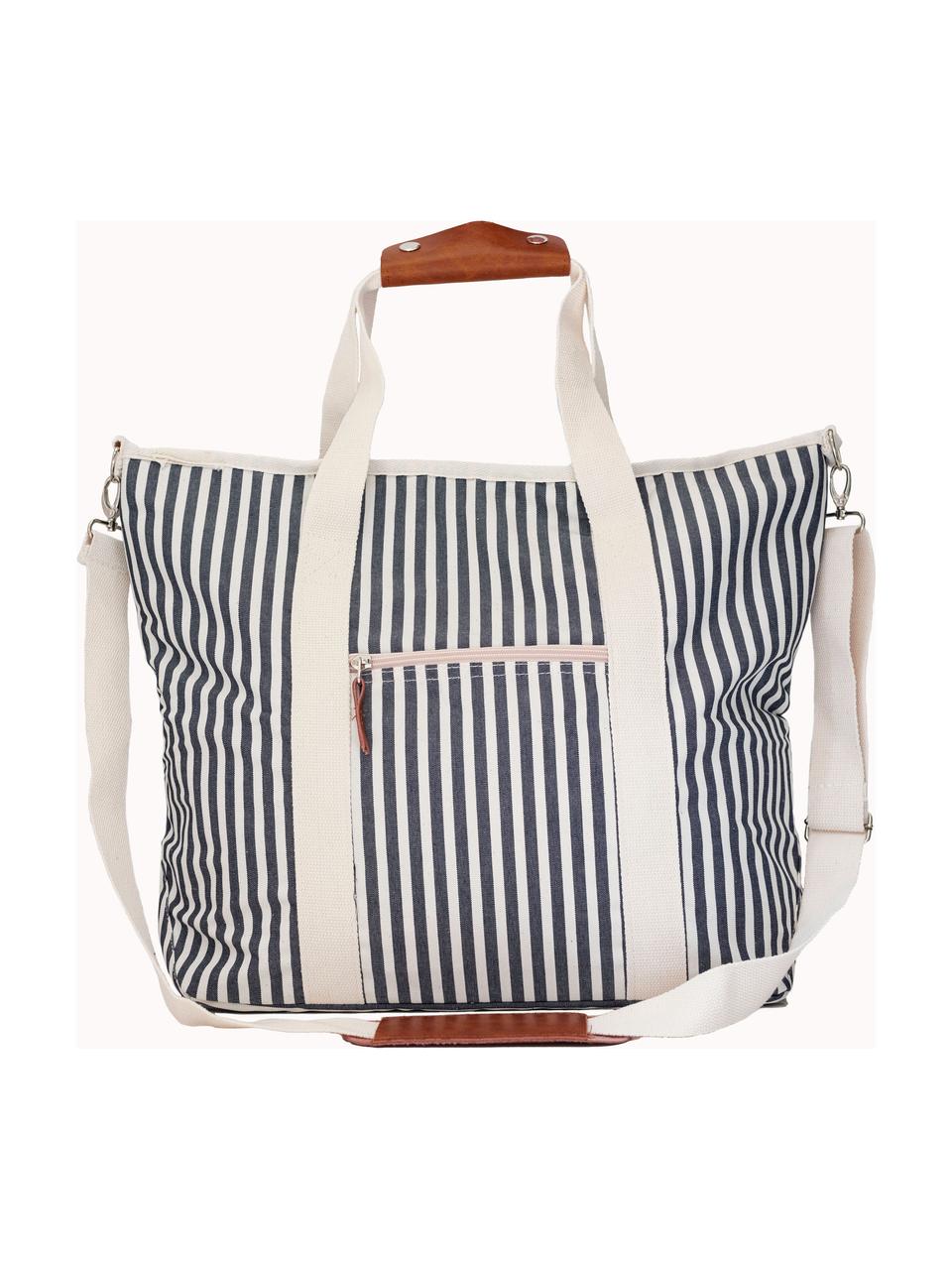 Borsa termica Strand, 40% cotone, 40% poliestere, 15% vinile impermeabile, 5% pelle, Bianco latte, antracite, Larg. 41 x Alt. 51 cm