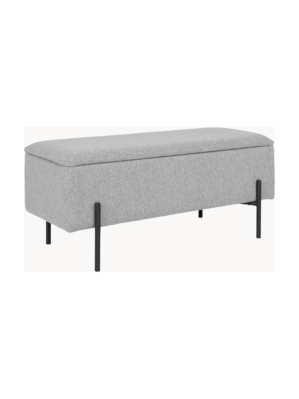 Banc rembourré avec rangement Woldorf, Tissu gris, larg. 95 x haut. 46 cm